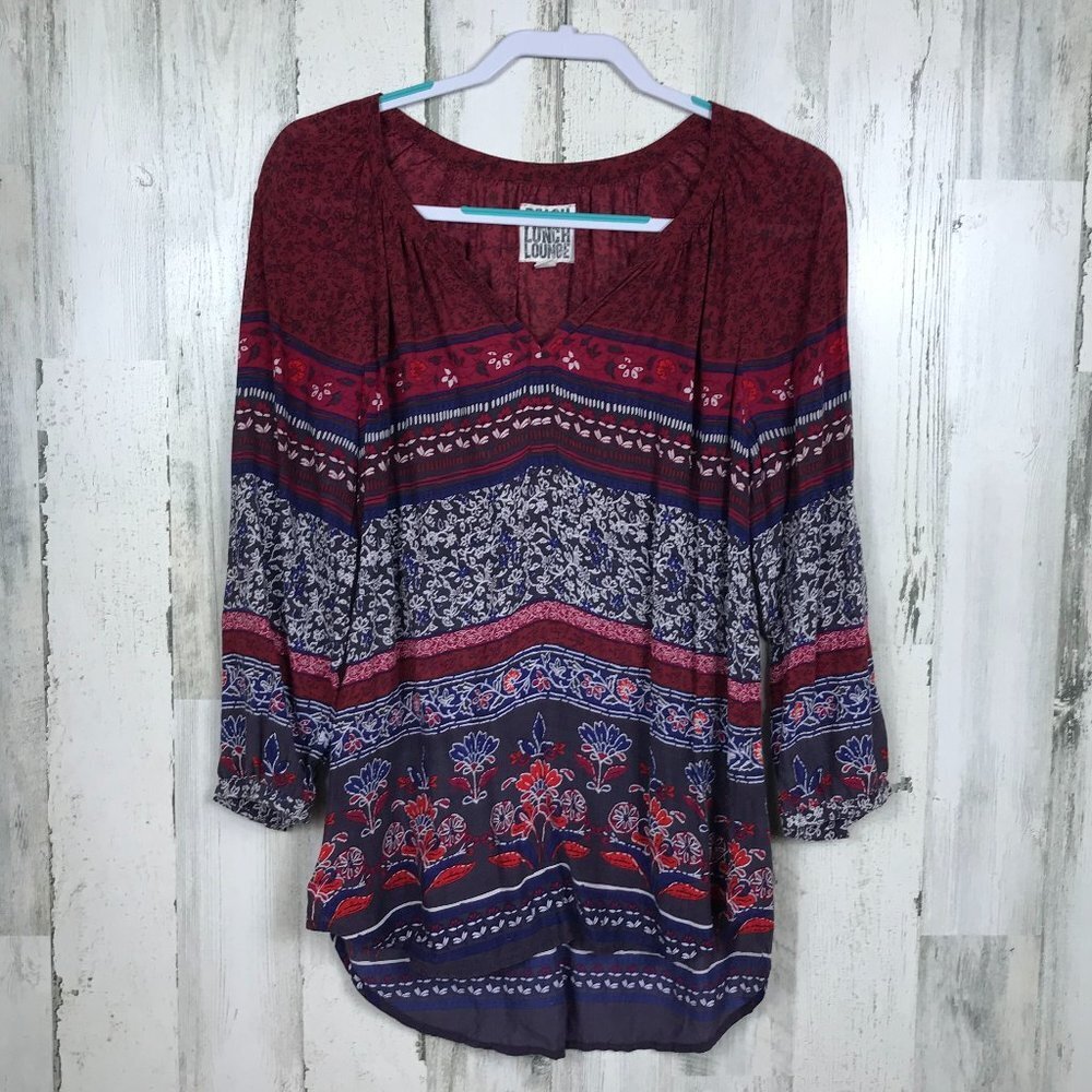 Beach Lunch Lounge tunic floral boho puff sleeve size small bohemian